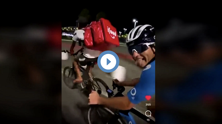 [VÍDEO] Estafeta "pica-se" com ciclista da Movistar a 40 km/h!