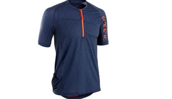 camisola manga curta btt st 500 azul e vermelho homem