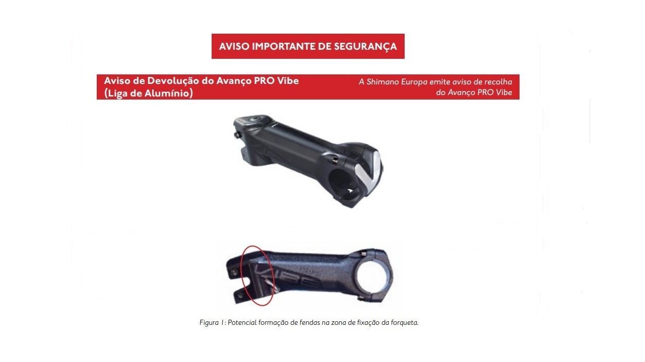 Shimano emite aviso de recolha de avanço defeituoso Pro Vibe de alumínio