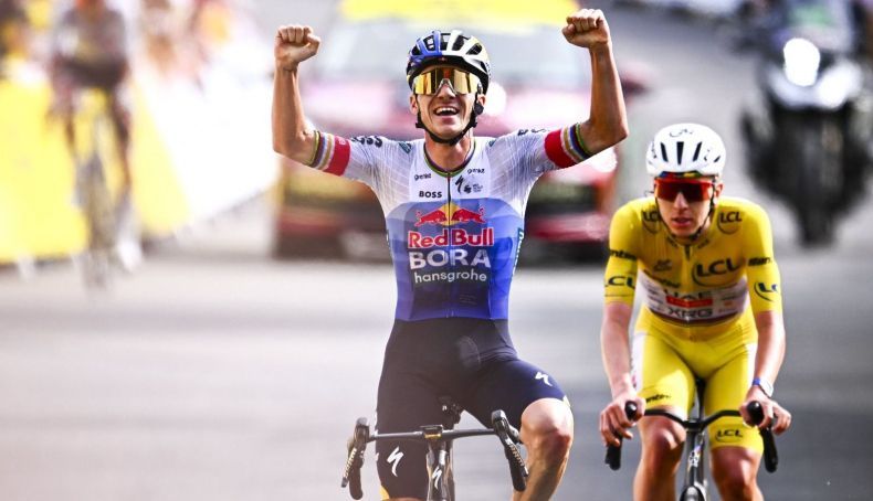 Remco Evenepoel bate Pogacar na chegada em Plateau de Solaison e Vingegaard abandona o Tour