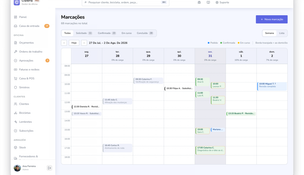 03 Calendário semanal e reservas