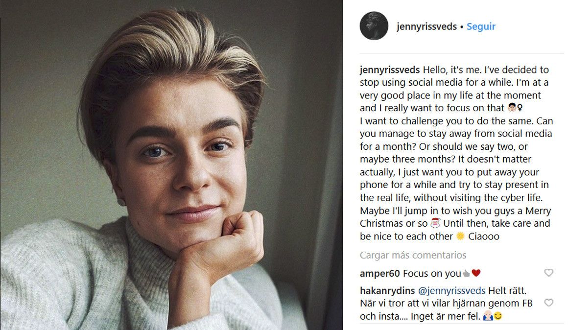 Jenny Rissveds abandona as redes sociais